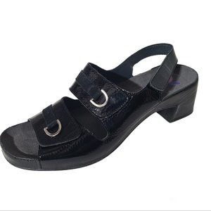 Helle Comfort Women's Danai Patent 2 Hook and Loop Sling Back Sandals Black 42